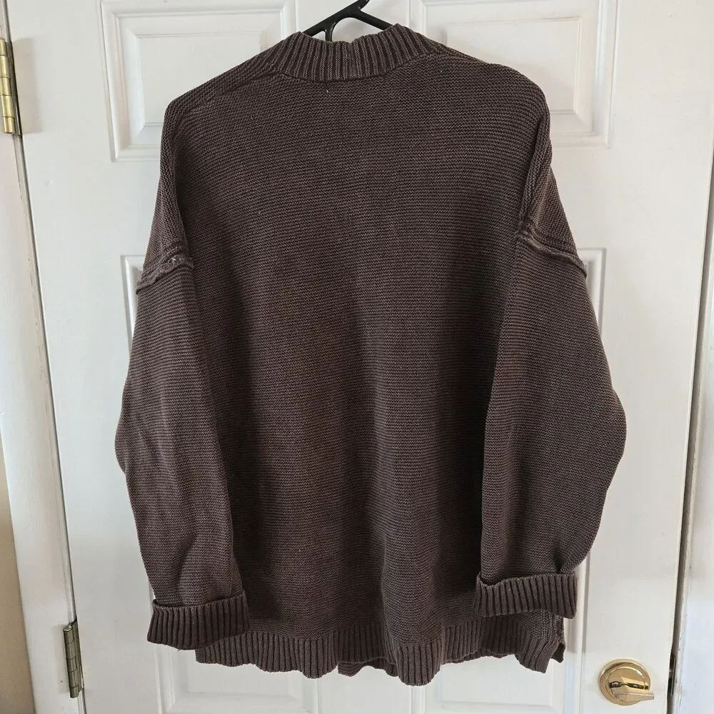 Seven7 Womens Cardigan Sweater Large Brown Oversized Open Front Cotton Knit NWT